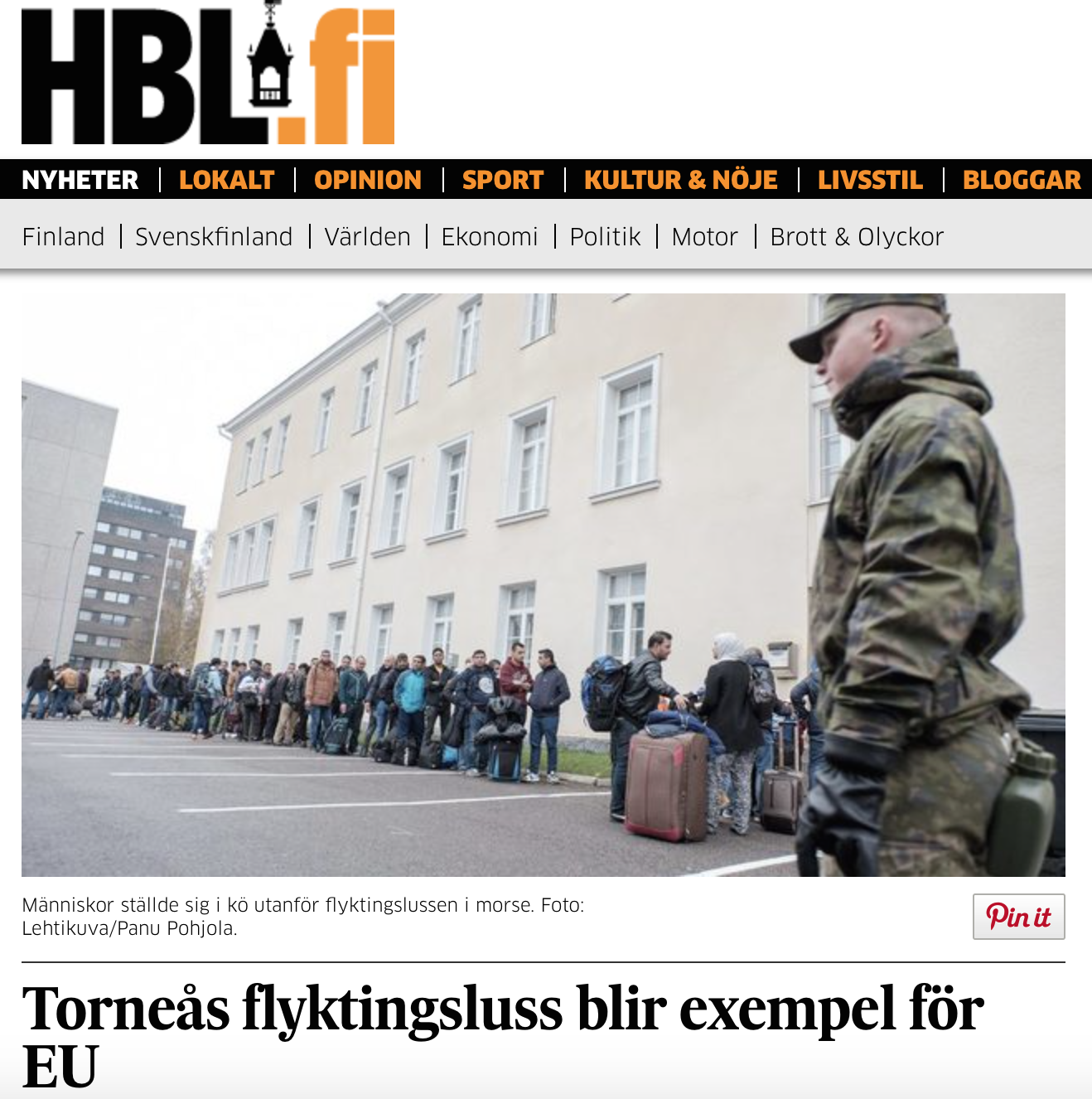 Finland. Flyktingslussen i Torneå blir exempel för andra EU-länder.