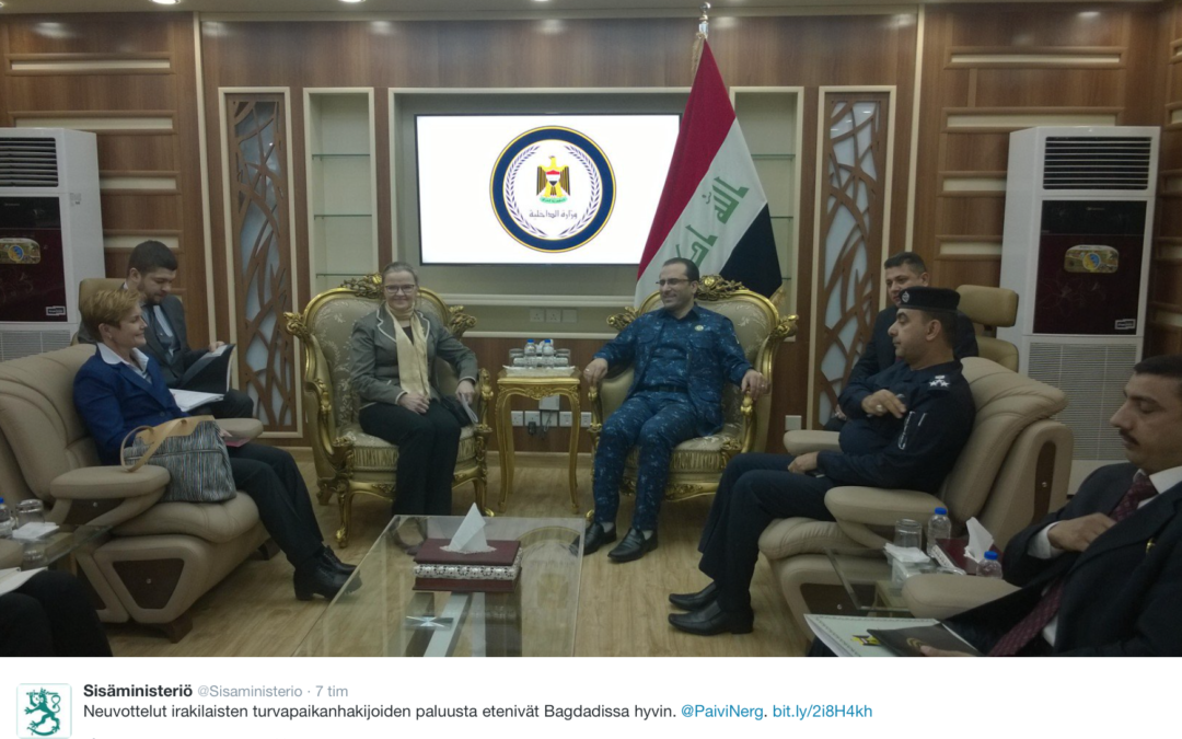 Finland. Förhandlingarna med Irak om återsändande av asylsökande framskred väl. Från Finland har fler människor återvänt till Irak än från andra EU-länder.