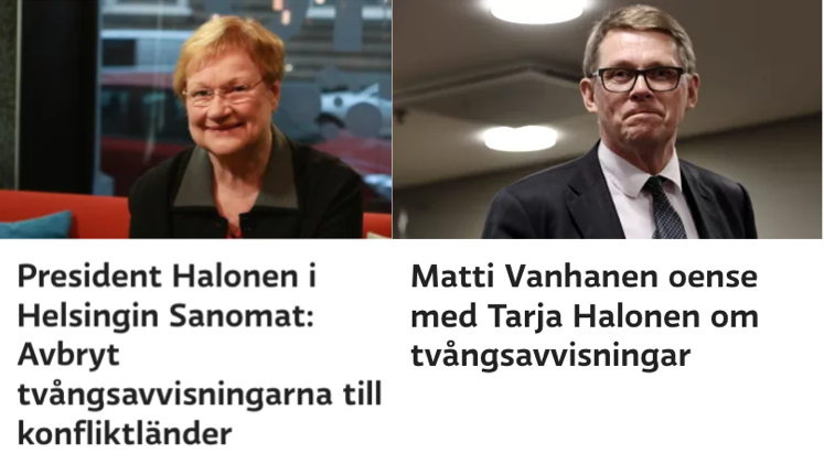 Finland. Tidigare presidenten och tidigare statsministern har olika åsikter.