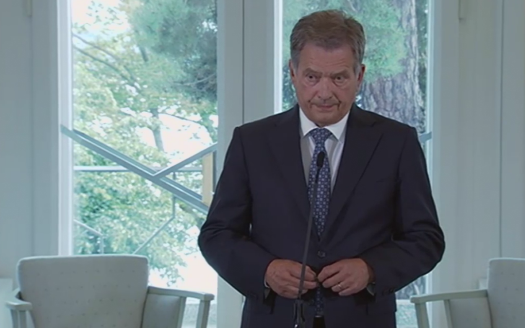 Finland. President Sauli Niinistös presskonferens efter terrordådet i Åbo.