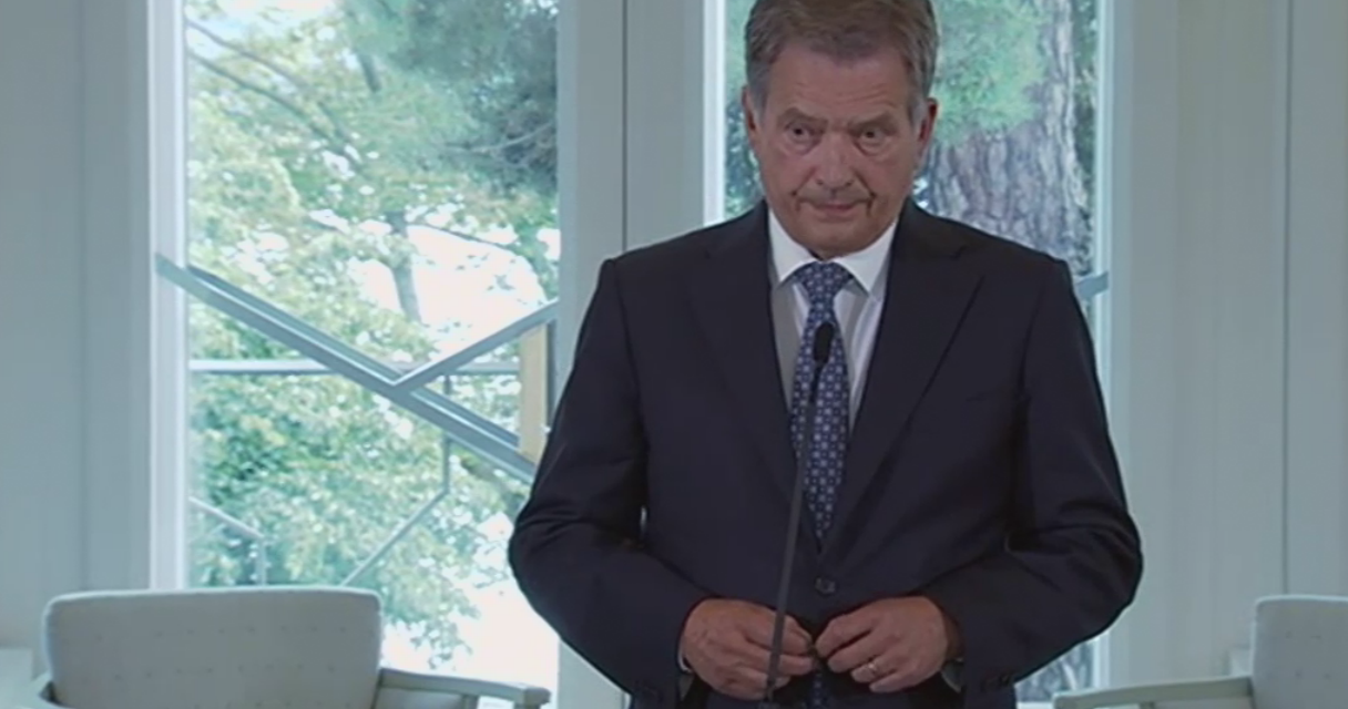 Finland. President Sauli Niinistös presskonferens efter terrordådet i Åbo.