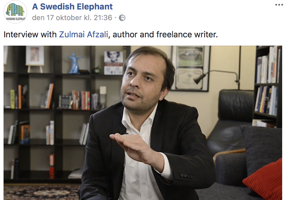 Zulmay Afzali intervjuad för dokumentärfilmen A Swedish Elephant