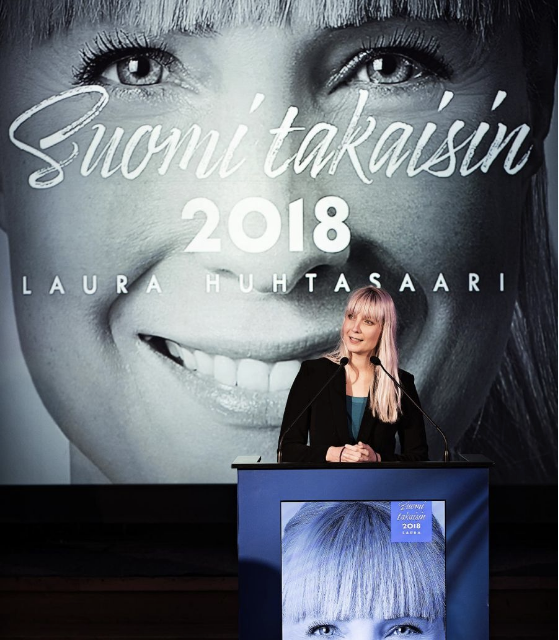 Finland. Inför presidentvalet 2018 nr 3: Laura Huhtasaari, Sannfinländarna.