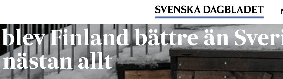 Finland. Om landet i Svenska Dagbladet: Bäst i världen på mycket; ett tryggt land där folket har stor tillit till varandra, polisen och andra myndigheter, medier och politiker.