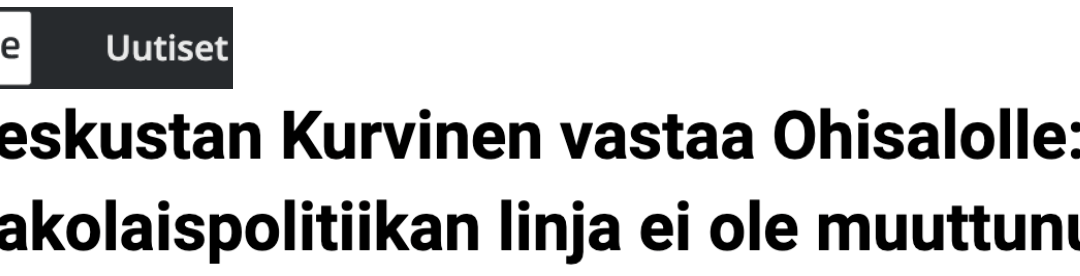 Finland. Centerns gruppledare i riksdagen näpser nya inrikesministern, Gröna: ”Att man följer regeringsprogrammet är knappast ett oskäligt krav.”