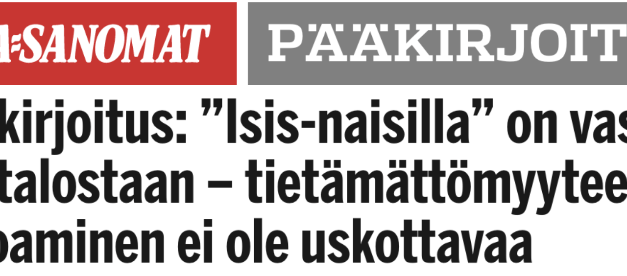 Finland. Ilta-Sanomat om de finska IS-kvinnorna i al-Hol-lägret i Syrien: ”När man sakligt lägger alla delar i vågskålarna så tippar vågen inte över mot en räddningsoperation.”
