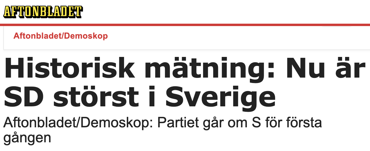 Aftonbladet: ”Den nya mätningen från Aftonbladet/Demoskop är dramatisk.”