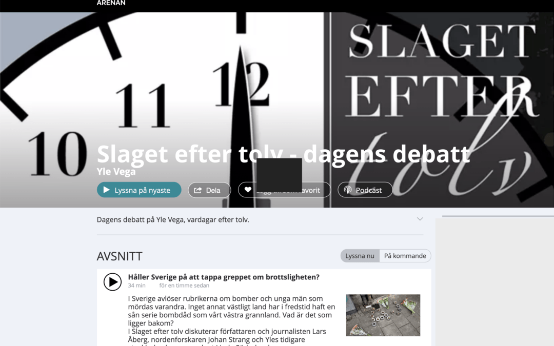 Finland. Samtal i Svenska Yles Slaget efter tolv om att ”inget annat västligt land har i fredstid haft en sån serie bombdåd som vårt västra grannland.”