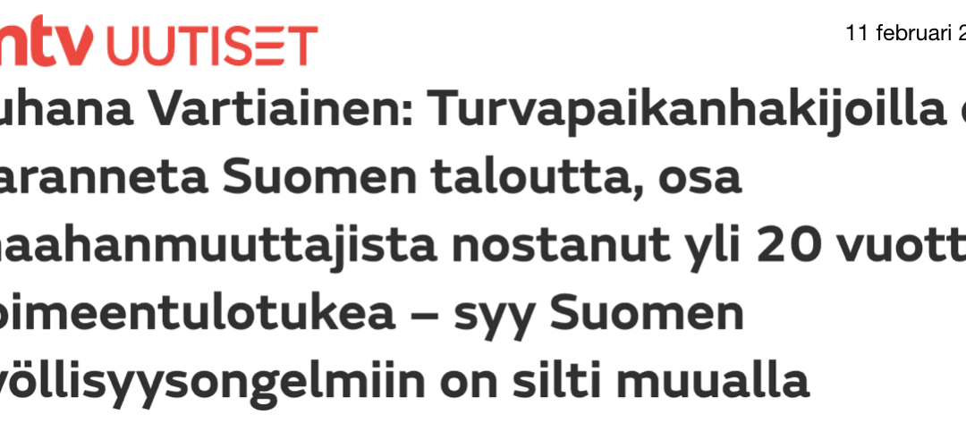 Finland. ”Med asylsökande förbättrar man inte Finlands ekonomi, en del av invandrarna har lyft bidrag i över 20 år.”