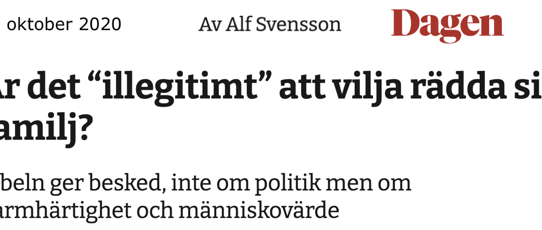 Att ”migrationsdebatten, som den låter för närvarande, drar ner respekten för människovärdet”, som Alf Svensson skriver, är svårt att hålla med om