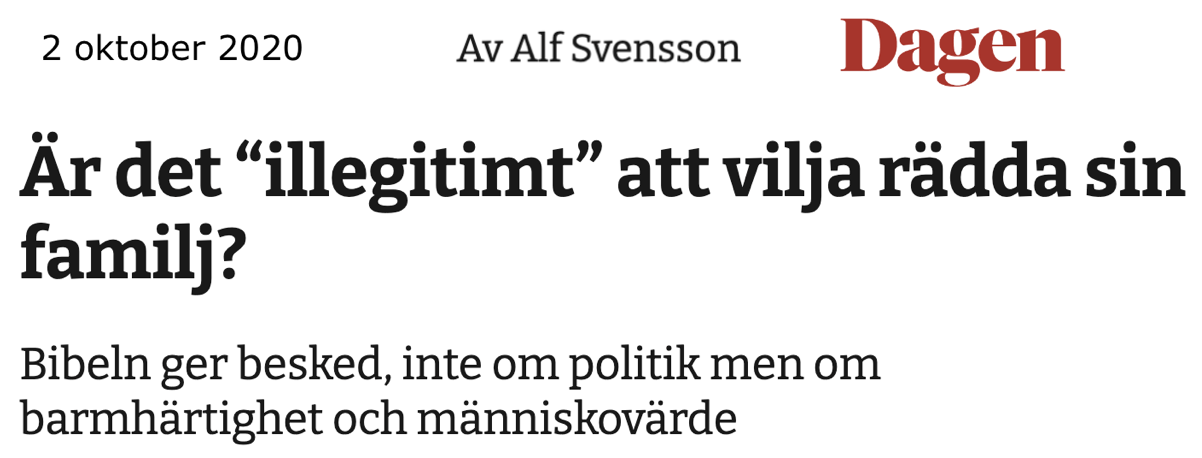 Att ”migrationsdebatten, som den låter för närvarande, drar ner respekten för människovärdet”, som Alf Svensson skriver, är svårt att hålla med om