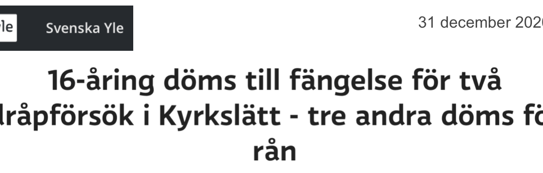 Finland. 16-åring döms till fem års fängelse för två dråpförsök.