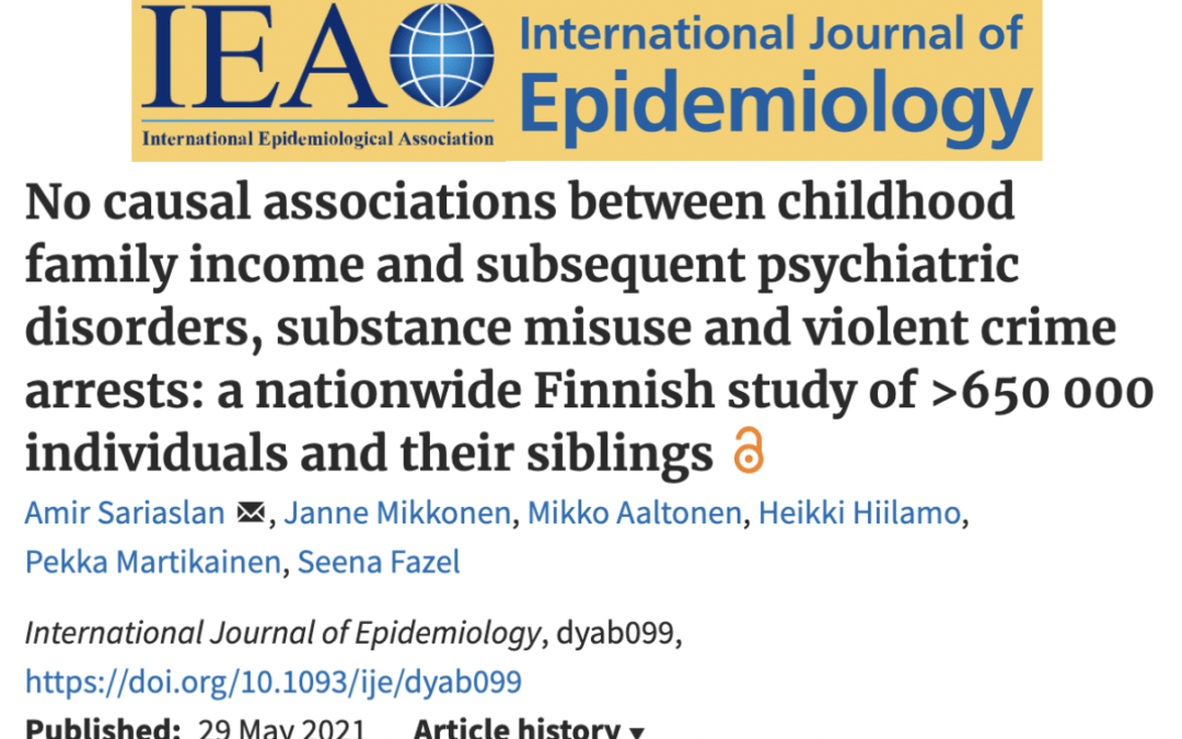 Om en studie av ca 650.000 finländare och eventuella orsakssamband mellan hushållens inkomster och våldsproblematik senare i livet.