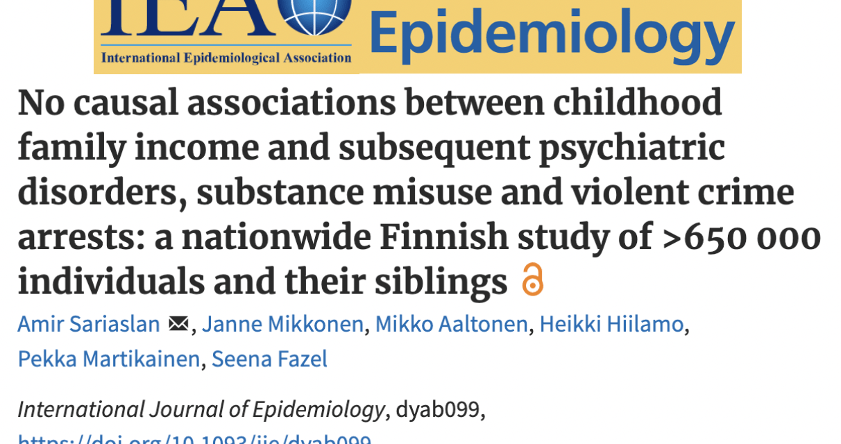 Om en studie av ca 650.000 finländare och eventuella orsakssamband mellan hushållens inkomster och våldsproblematik senare i livet.
