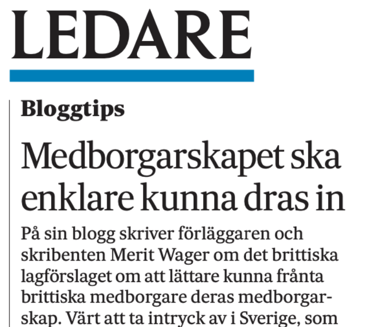 Om förslaget att brittiska medborgarskap lättare ska kunna återkallas.