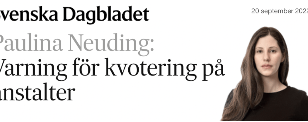 Medborgarnas rätt till säkerhet och trygghet ska stå över slentrianmässiga strävanden efter ”jämställdhet”, ”mångfald”, ”jämn könsfördelning” etcetera vid rekrytering till tjänster i statliga myndigheter och verk