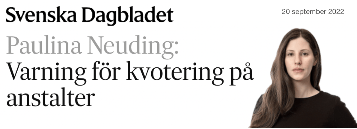 Medborgarnas rätt till säkerhet och trygghet ska stå över slentrianmässiga strävanden efter ”jämställdhet”, ”mångfald”, ”jämn könsfördelning” etcetera vid rekrytering till tjänster i statliga myndigheter och verk