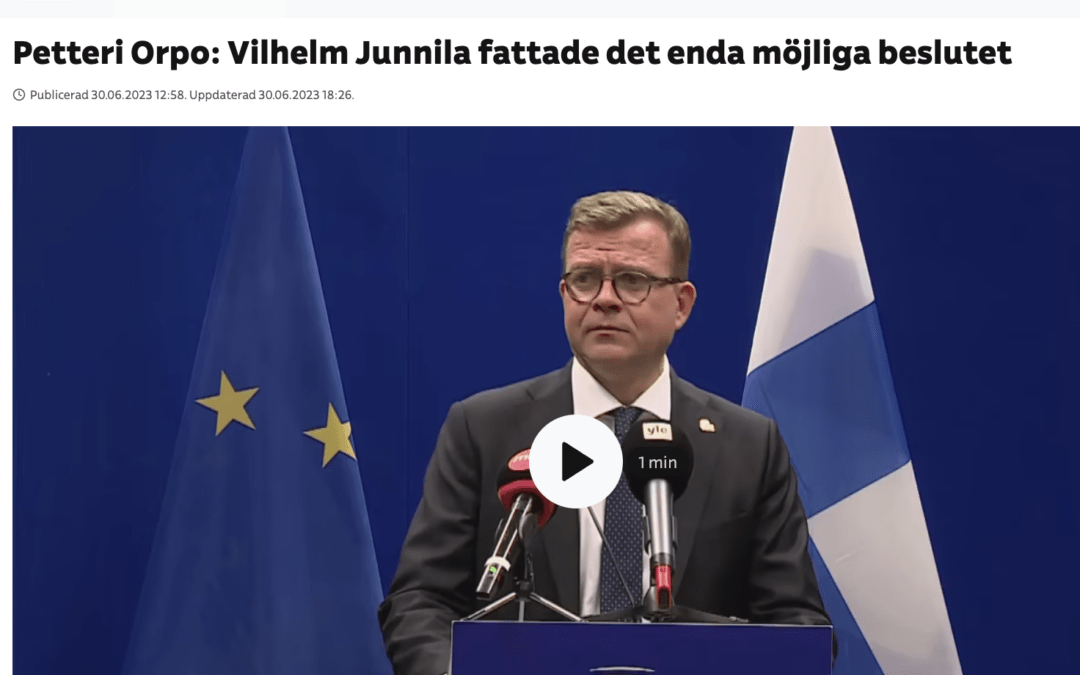 Finland. Näringsminister Vilhelm Junnila tar konsekvenserna av sitt handlande och avgår.