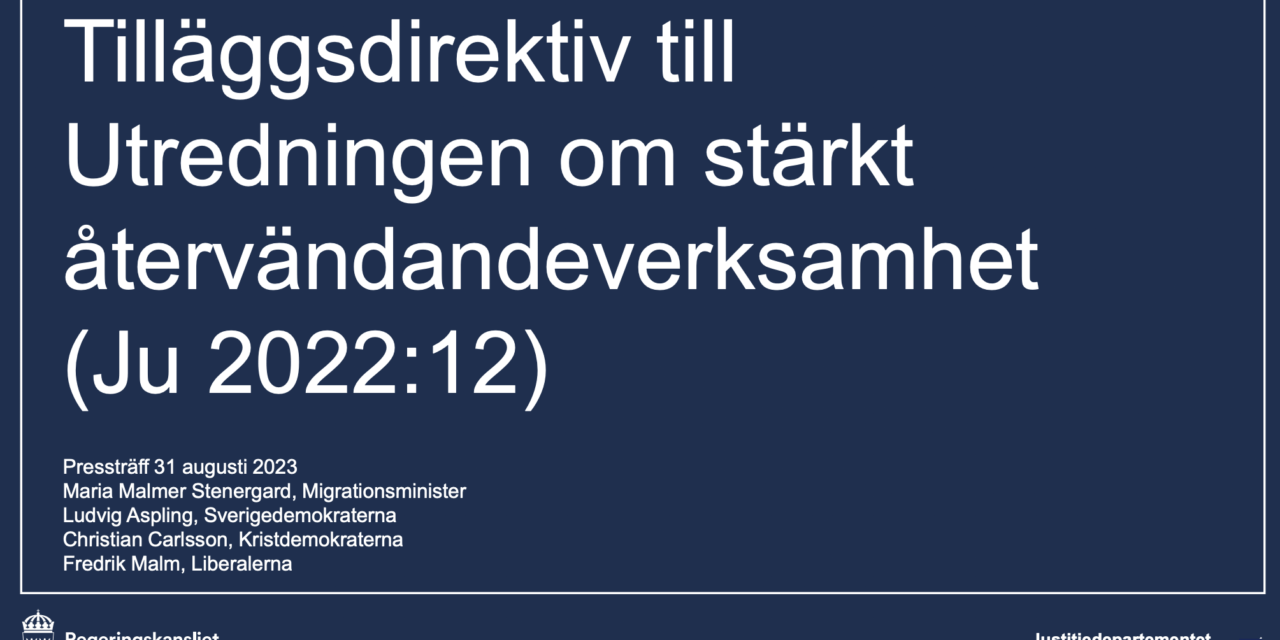 Pressträff kring ”fler åtgärder för att stärka återvändandearbetet” med deltagande av företrädare för de tre regeringspartierna och Sverigedemokraterna