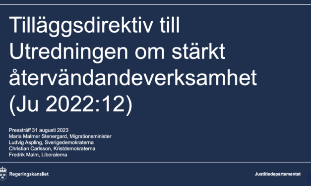 Pressträff kring ”fler åtgärder för att stärka återvändandearbetet” med deltagande av företrädare för de tre regeringspartierna och Sverigedemokraterna